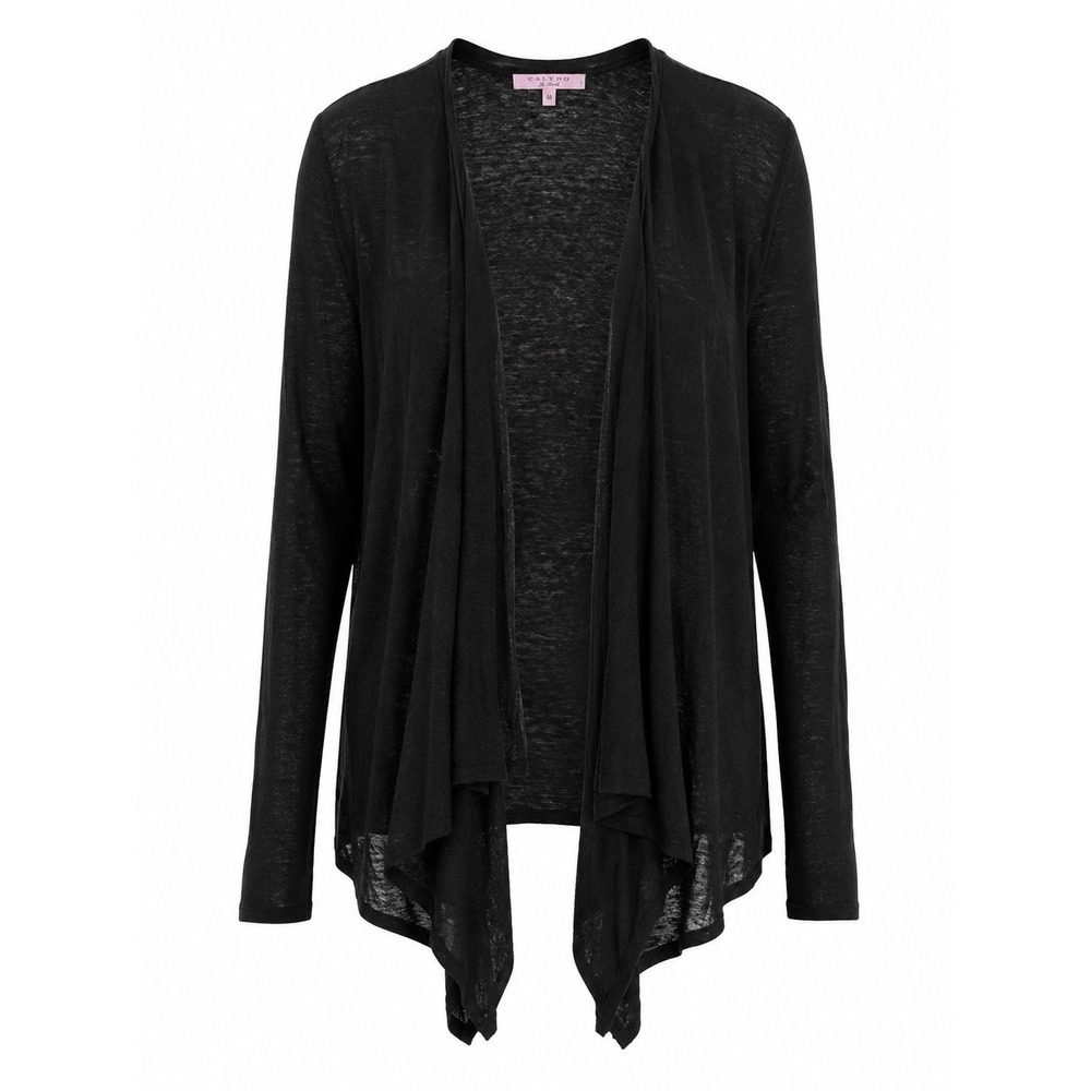 Calypso St Barth Cardigan M Black‎ Linen Open Front Lagenlook Resort Minimalist